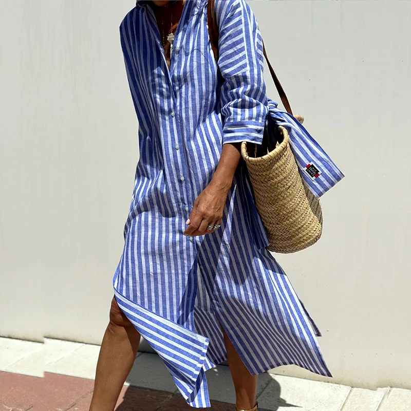 GRACE™ - Elegant Striped Shirt Dress