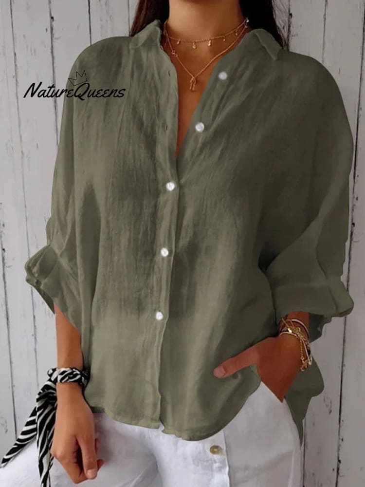 Women's  Cotton & Linen  Casual Tie-back  Shirt