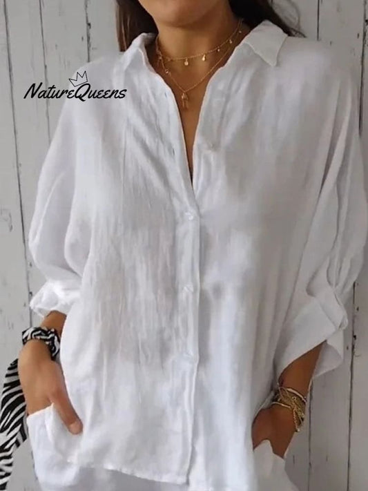 Women's  Cotton & Linen  Casual Tie-back  Shirt